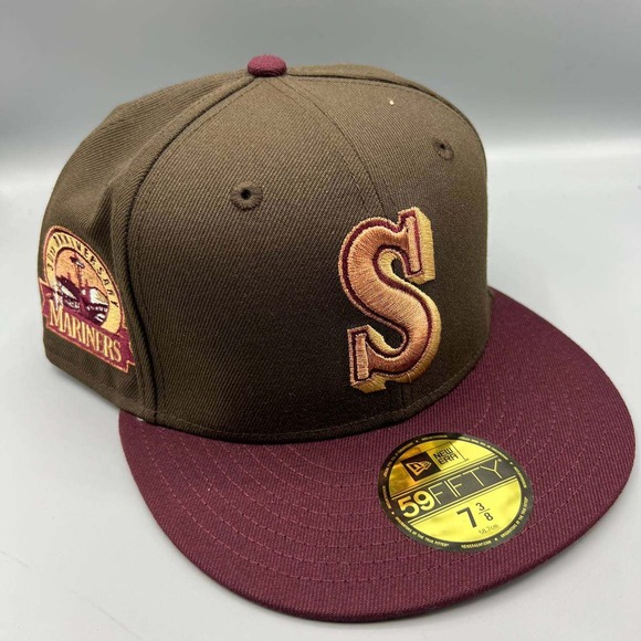 Seattle Mariners 59FIFTY Fitted 30th Anniversary Side Patch  Seattle Mariners Hat Men 7‎ 3/8 Brown 59Fifty New Era MLB Fitted Cap